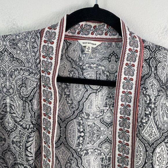 Max Studio Womens Plus 1X Open Front Paisley Kimono Cardigan Cover Up - Picture 8 of 12